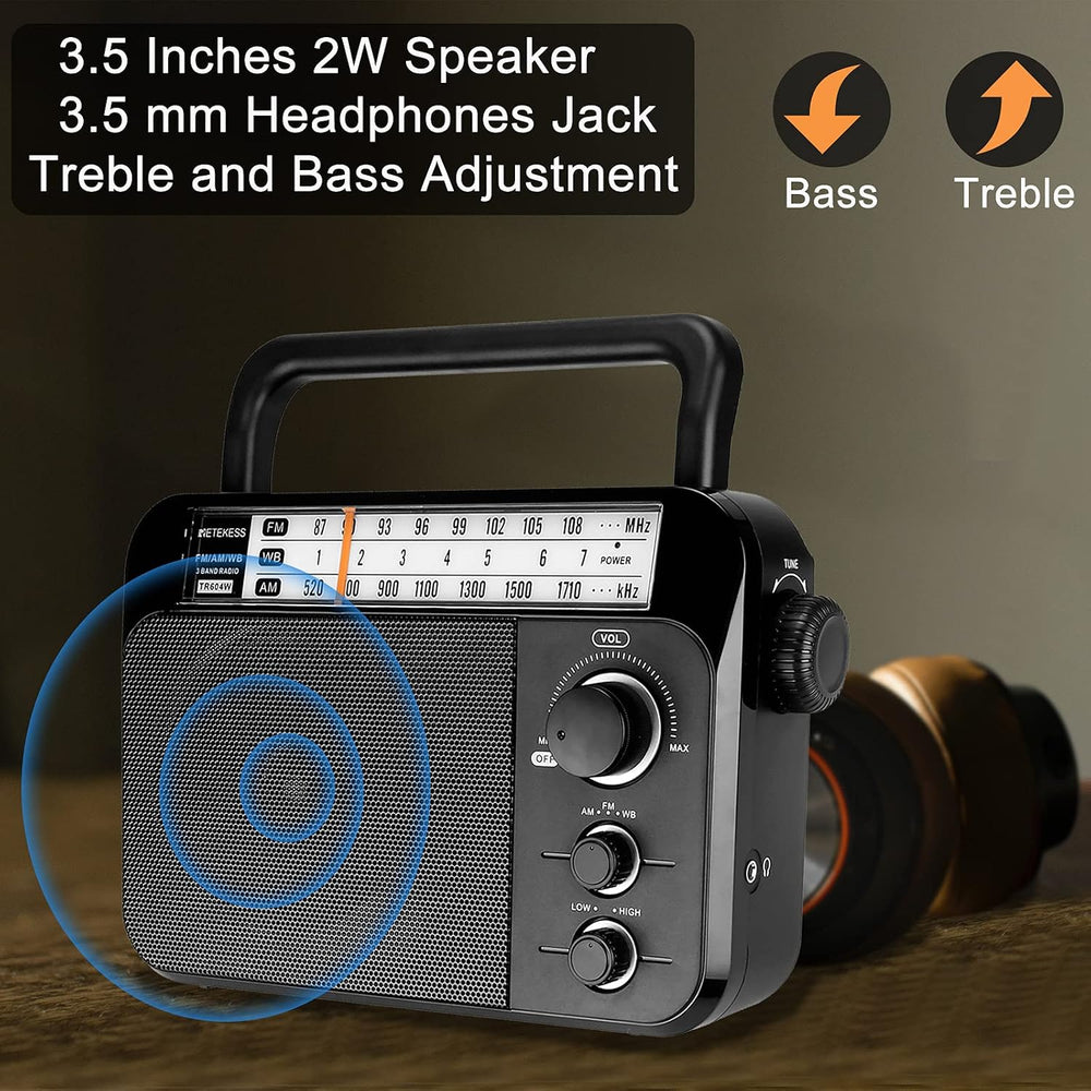 Retekess TR604W AM FM NOAA Radio, Portable Emergency Weather Radios(Black)