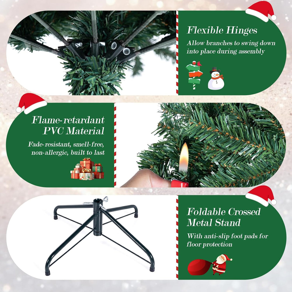 COSTWAY 7 FT Pre-lit Christmas Tree, Artificial Holiday Xmas Tree