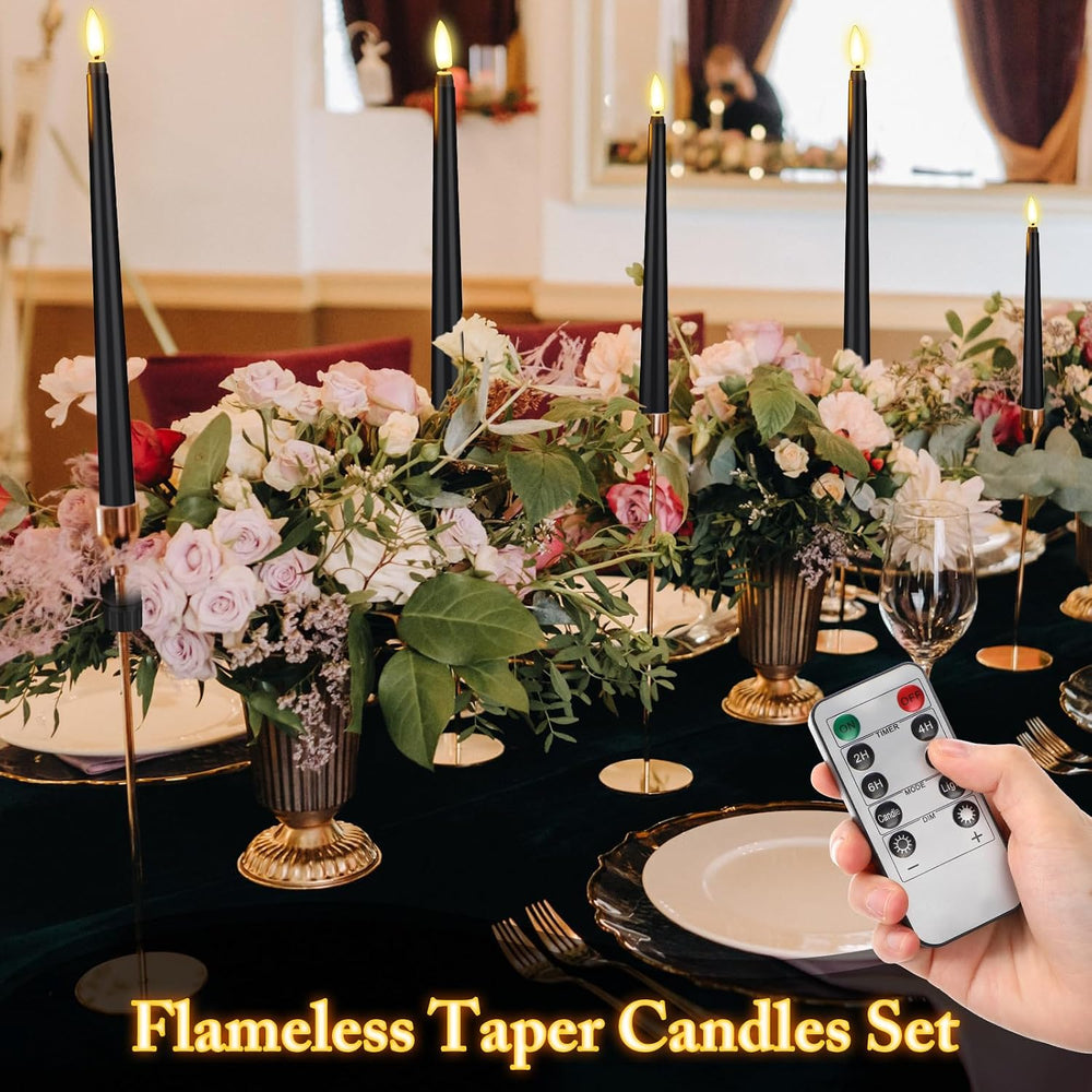 Rossesay 16 Pcs Black Flameless Taper Candle with Remote Timer