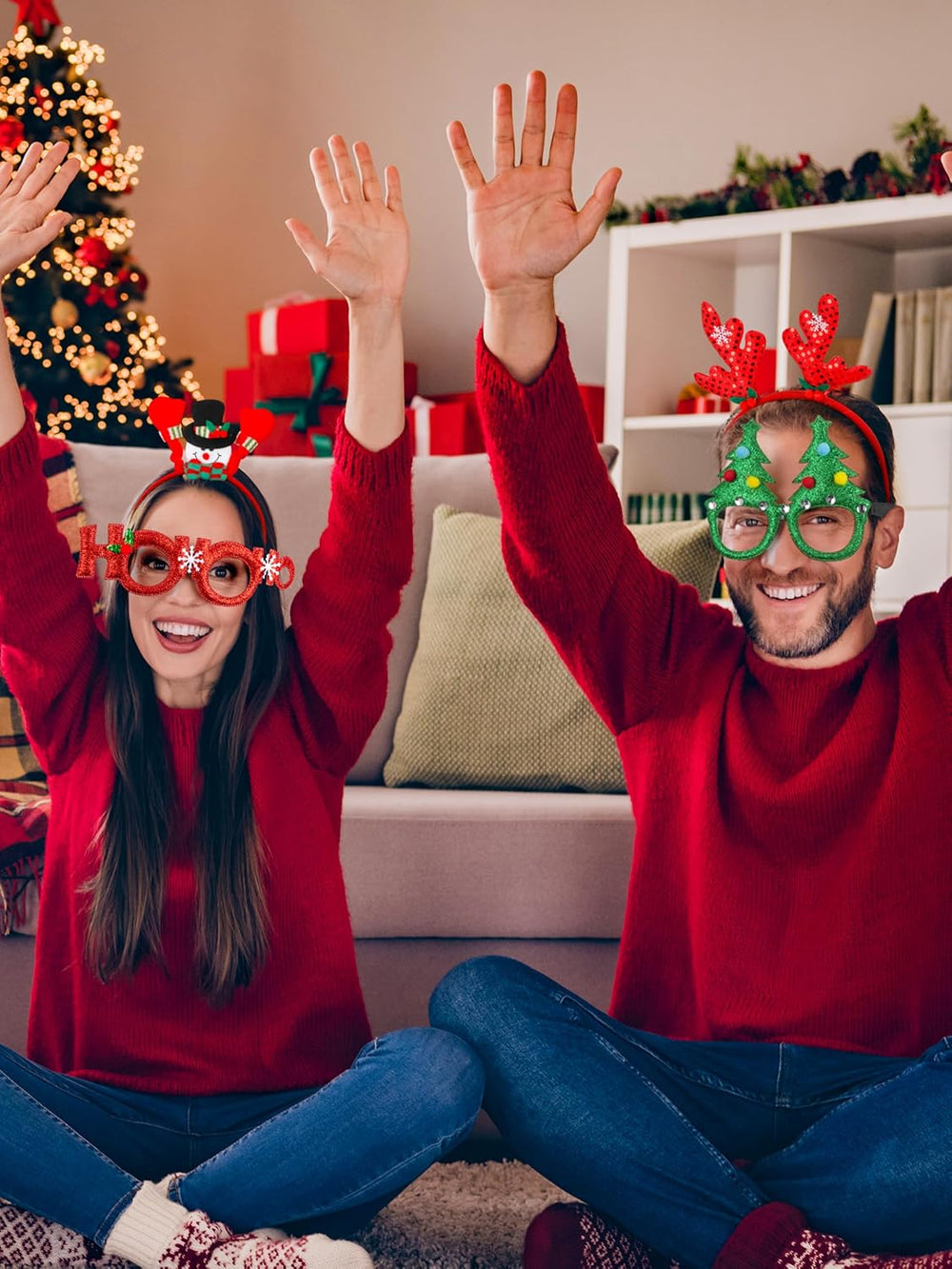 48 Pcs Christmas Glasses Frame and Headbands Set, Cute Christmas Head Boppers...