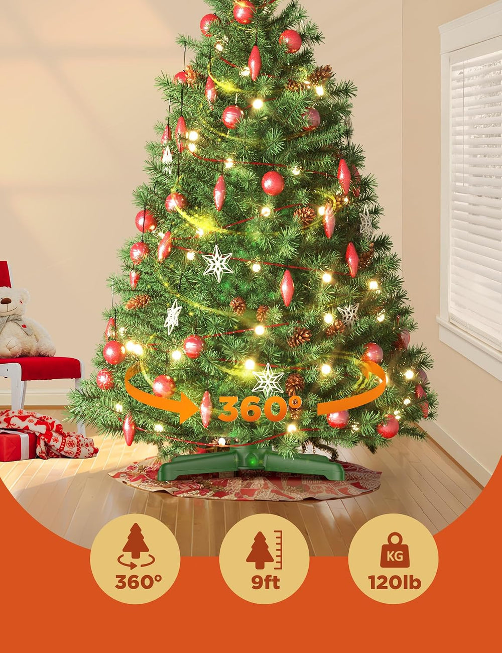 360° Rotating Christmas Tree Stand with Remote & Manual Control, 7.5ft/90lb