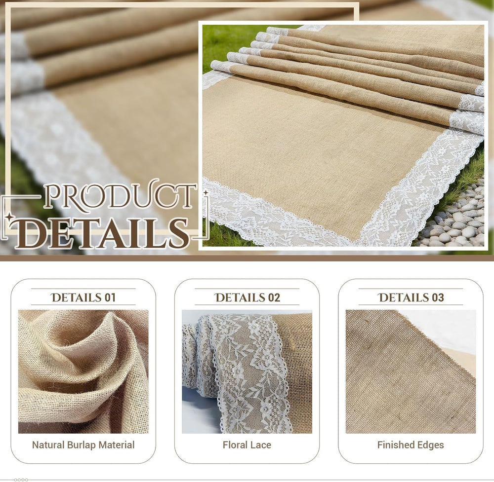 3 ft x 20 ft Burlap Aisle Runner for Wedding,Wedding Walkway Runner with Lace...