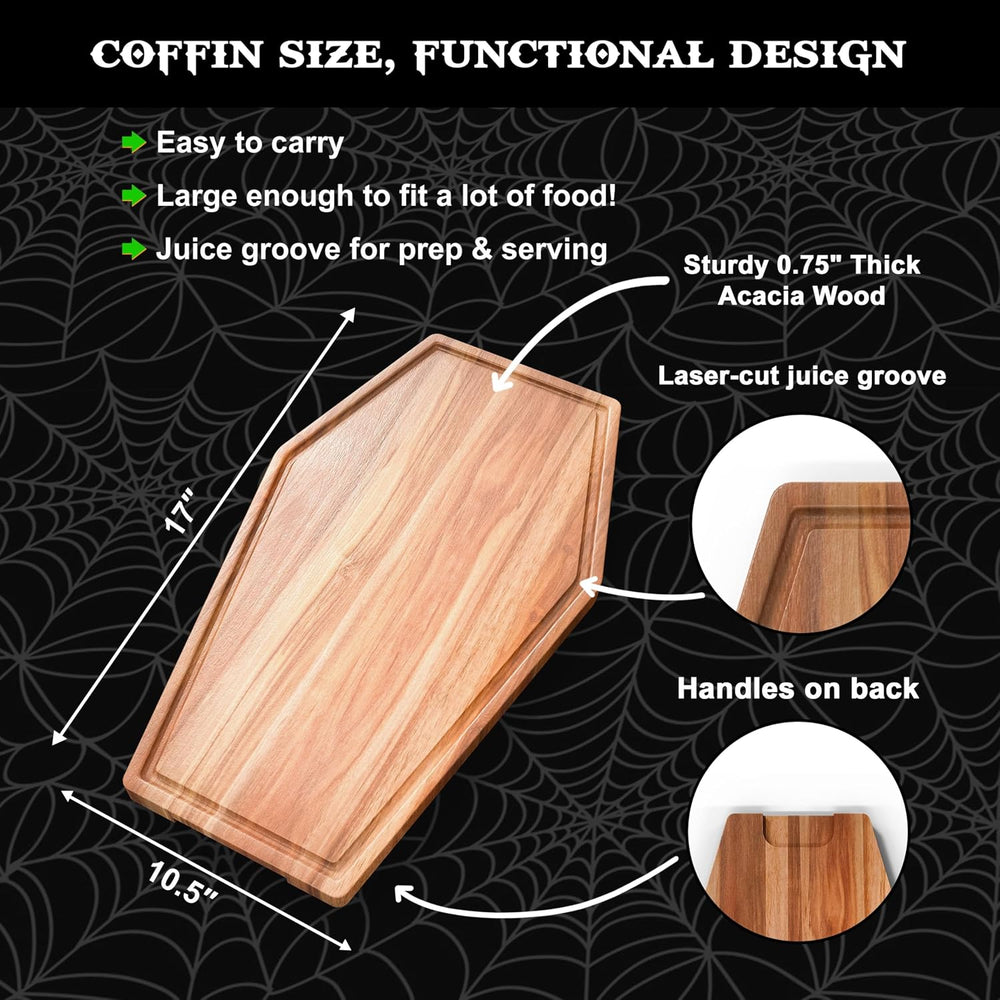 Large Coffin Cutting Board 17x10.5In Gothic Charcuterie Board. Spooky Decor