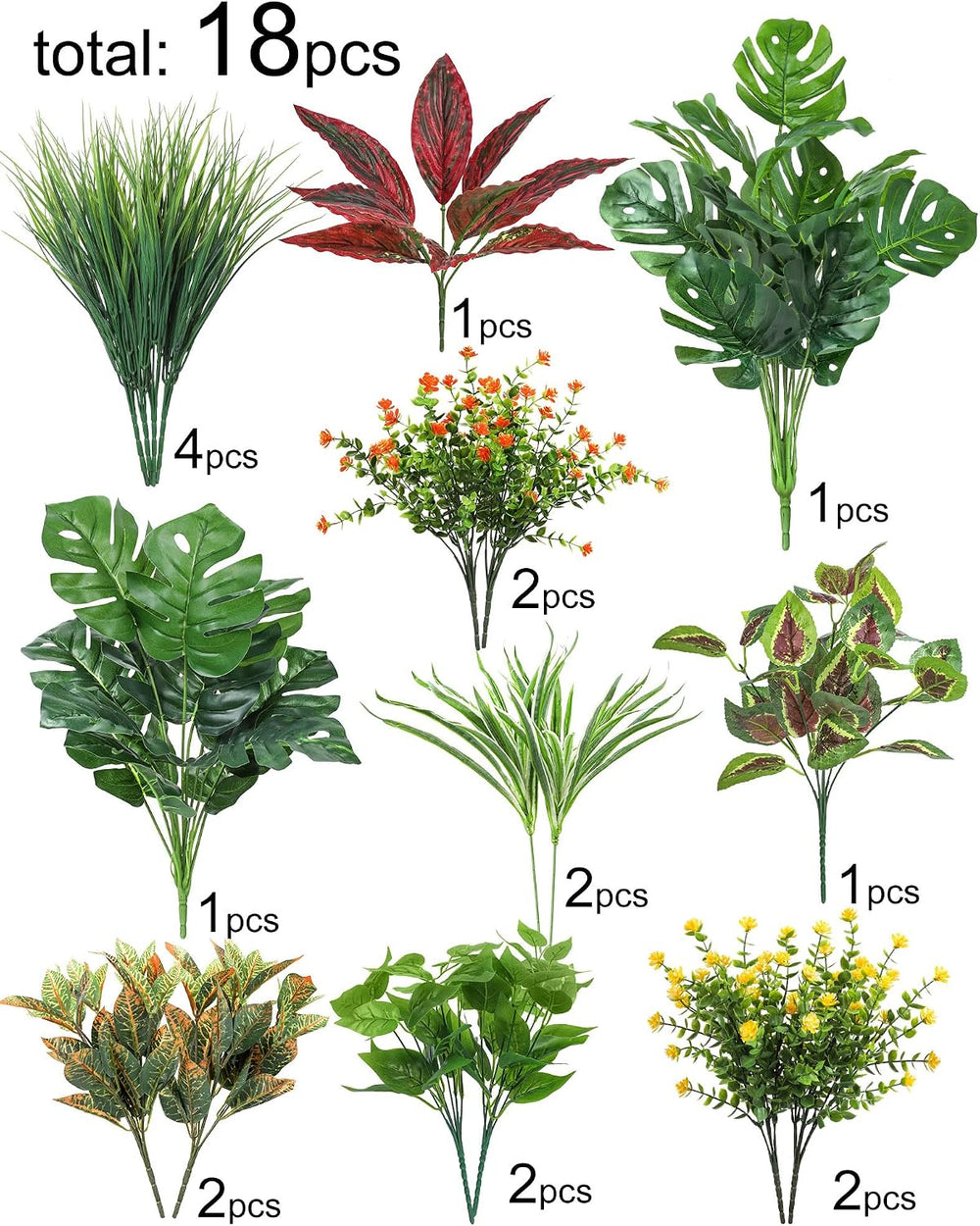 Ouddy Decor 18 Pcs Artificial Plants for Outdoors Fake Greenery Stems