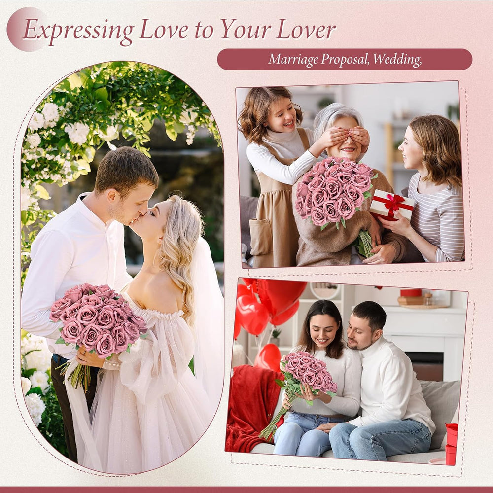 Hotop 40 Pcs Artificial Roses Bulk, Long Stem Fake Flowers, Dusty