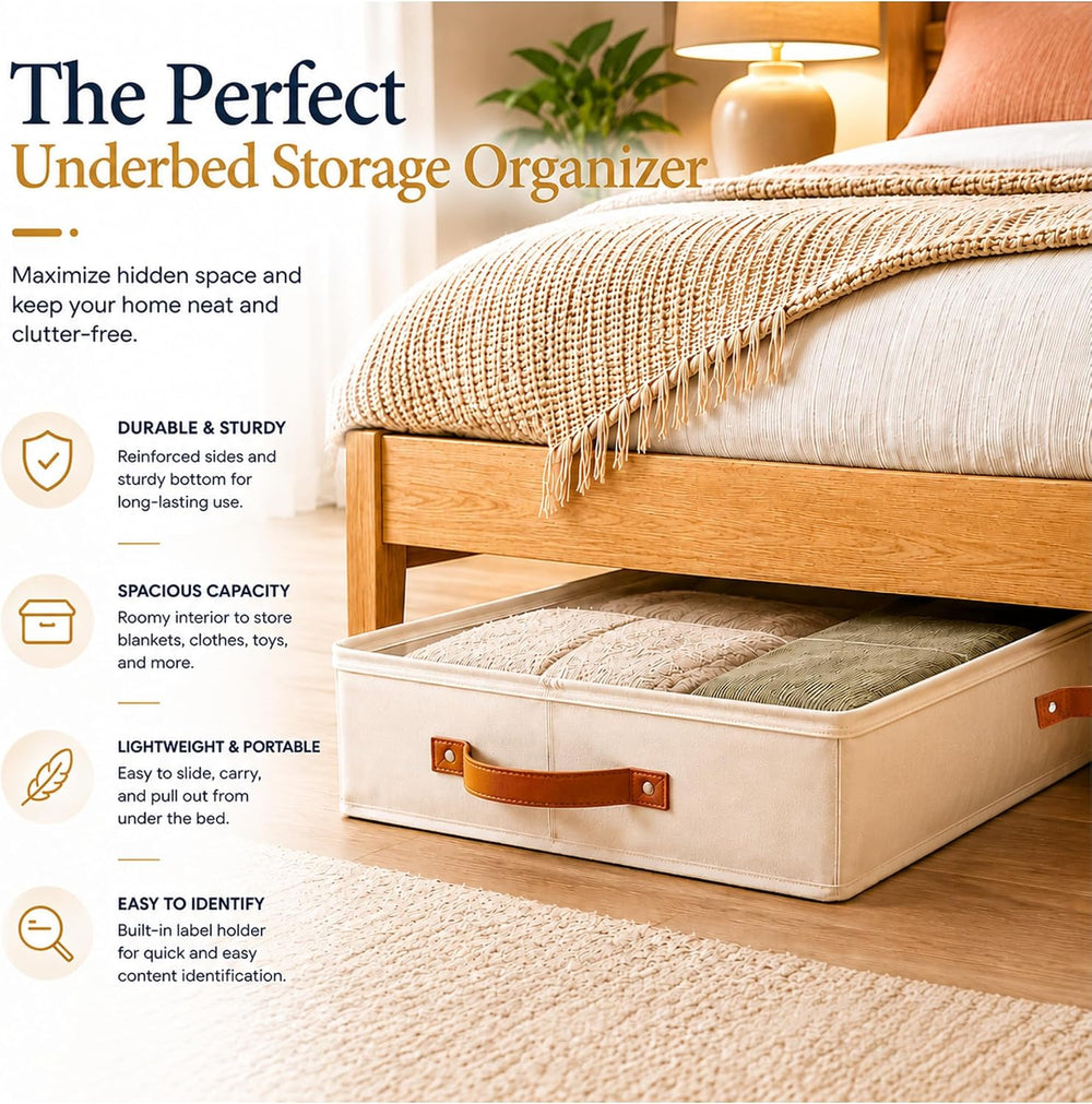 Under Bed Storage, Low Profile 2pc with Lid, Ivory