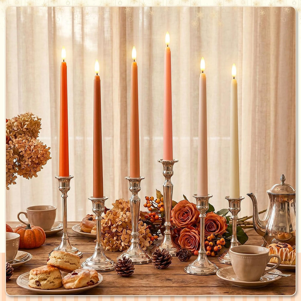 Baquler 24 Pcs 11'' Fall Flameless Taper Candles Brown LED Candlesticks