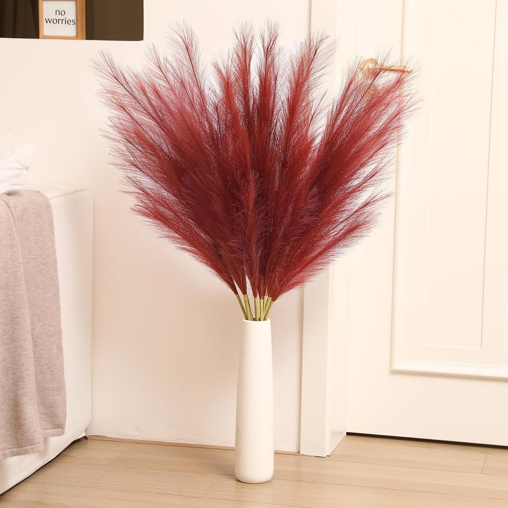 Wertuirk Burgundy Pampas Grass Decor, 8 Pcs 45 Inch Tall Large Faux Pompous