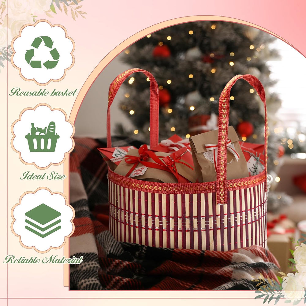 12 Set Empty Gift Baskets to Fill for Raffle, Bamboo, Red