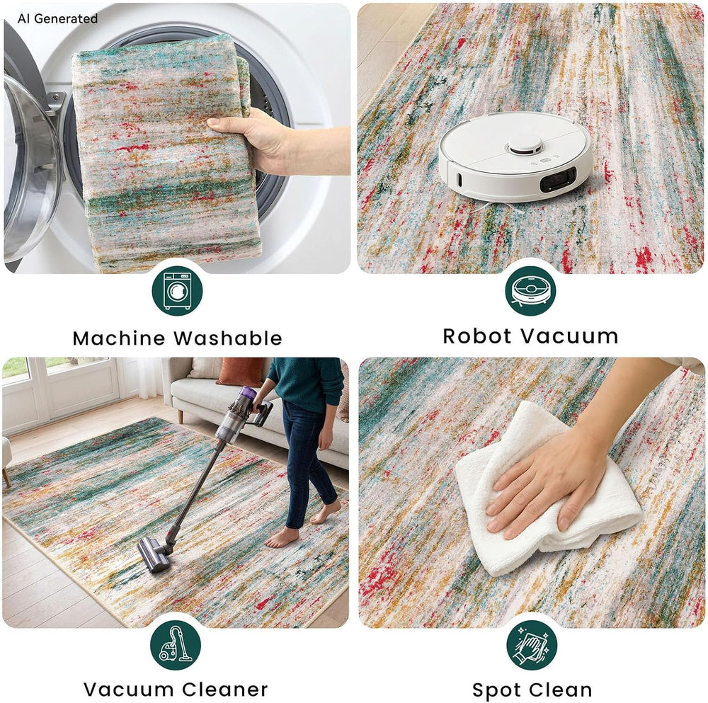 KOZYFLY Modern Washable Rug Runner 2x6 Runners for Hallways Green/Turquoise