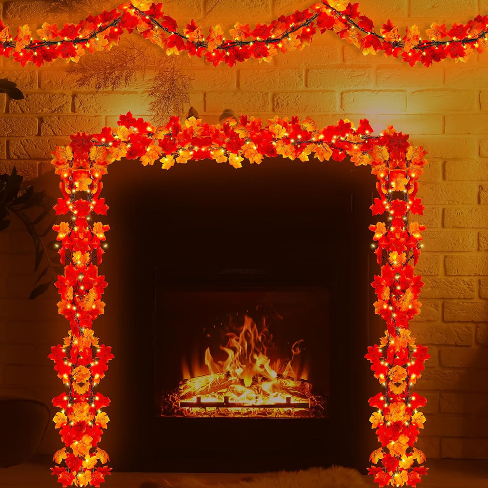 2Pack 18FT Plug in Fall Garland with Lights for Fall Decorations for Home