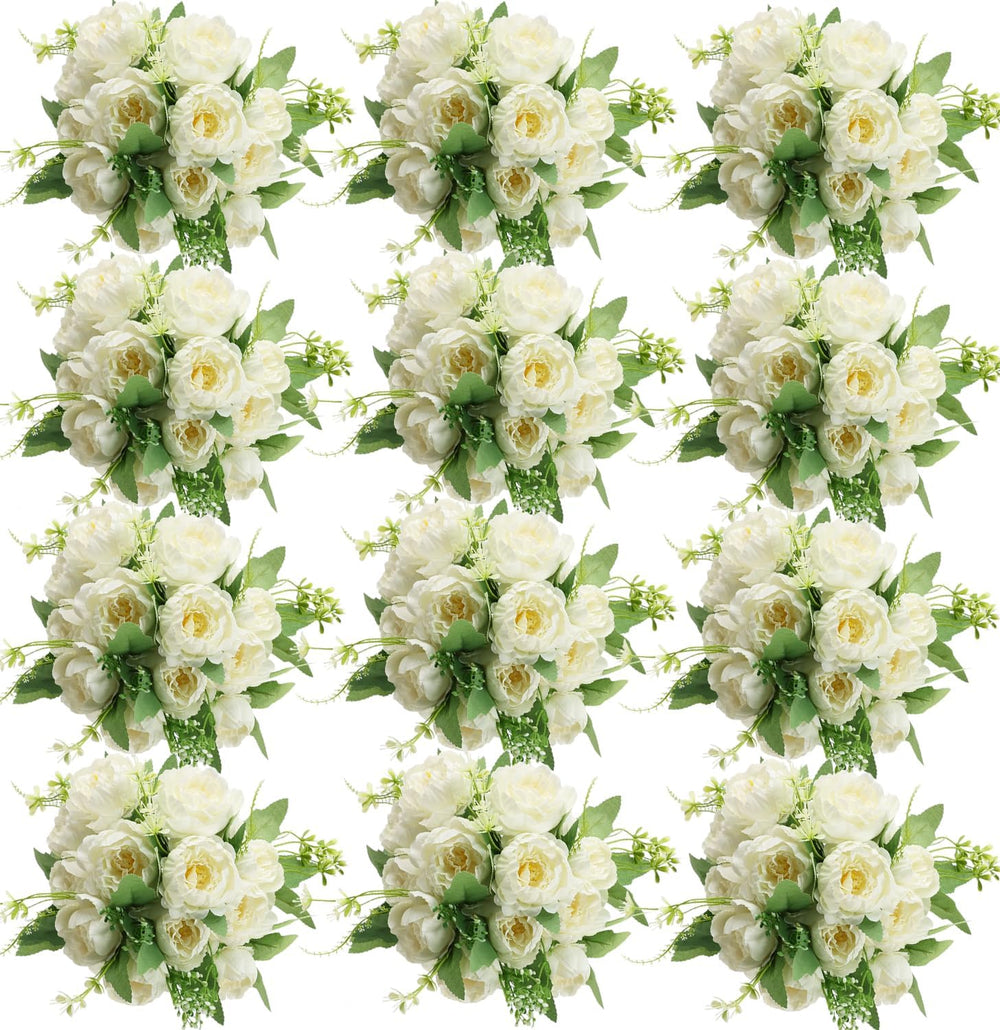 12 Bundles White Peonies Artificial Flowers Bulk for Centerpiece
