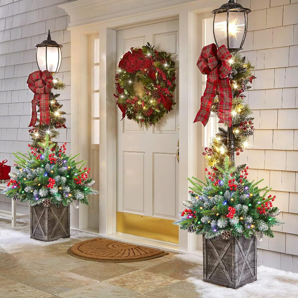 2 Set Pre‑lit Artificial Christmas Urn Filler With Remote for Planter Decor