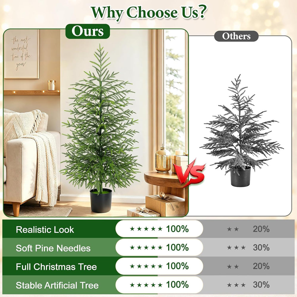 4 Ft Real Touch Christmas Tree with Lights, Realistic Norfolk Pine Tree