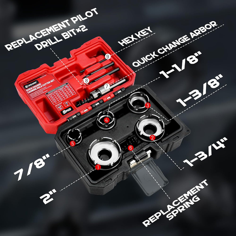 EZARC 9PCS Quick Change Carbide Hole Saw Kit, 7/8"-2" for Stainless...