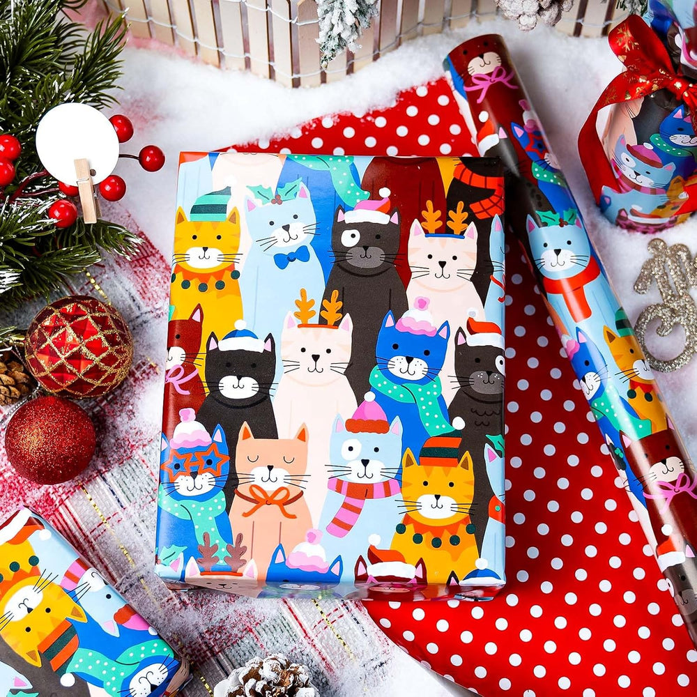 Burymento Christmas Wrapping Paper Jumbo Roll, Cat Christmas Wrapping Paper