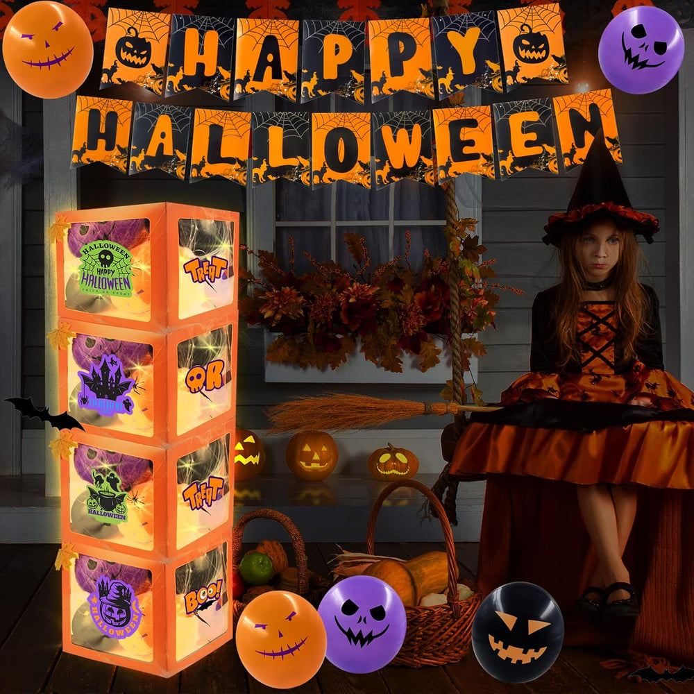 Halloween Party Decorations Kit,4 Pcs Outdoor Indoor Boxes with LED Light Str...