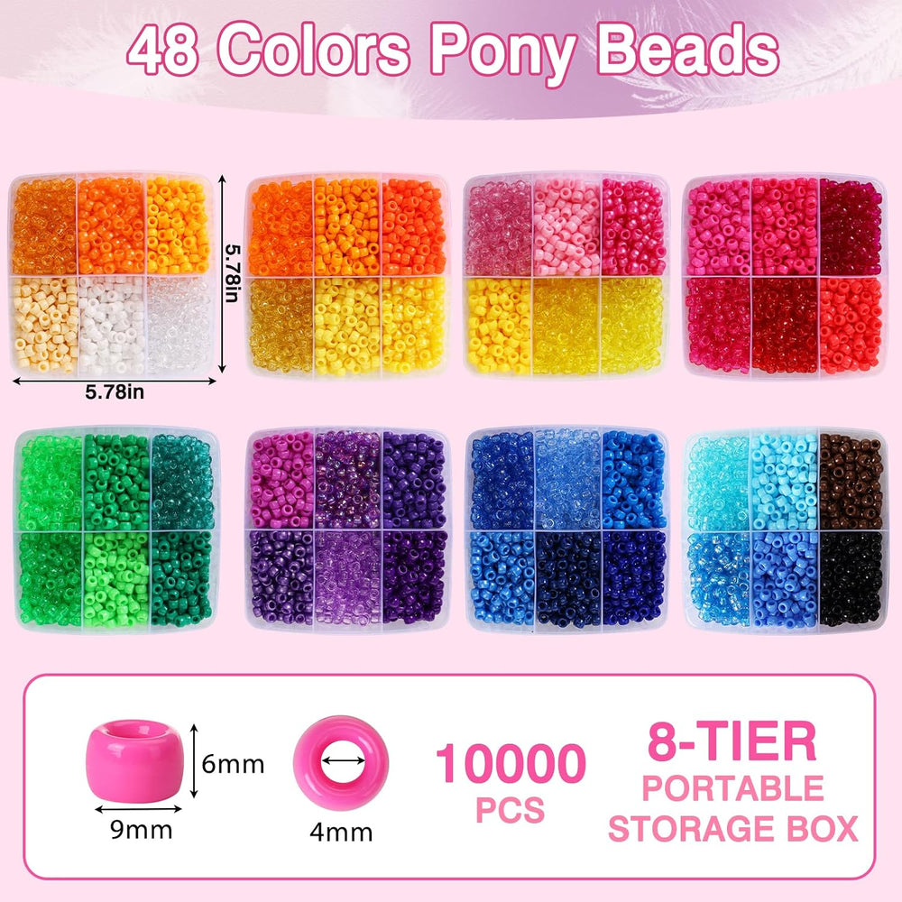 10000Pcs Pony Beads 48 Colors Bracelet Making Kit Kandi Beads Bulk