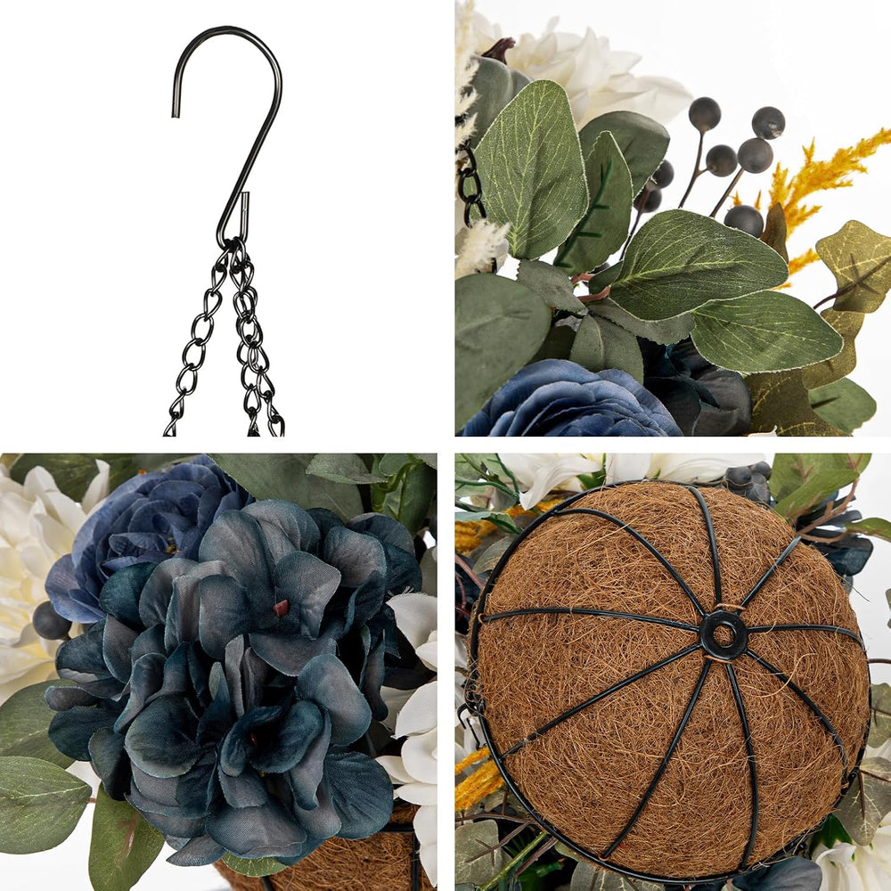 Hollyone 13" Fall Hanging Baskets Medium Pumpkins Hydrangea Dahlia Artif...