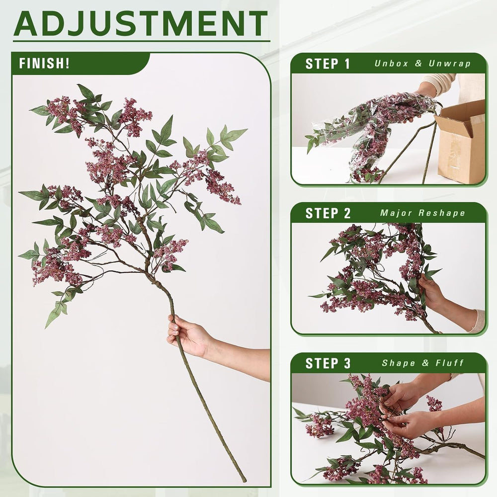 2Pcs 36"Realistic Artificial Nandina Berry Stems for Vase Decor(Dusty Plum)