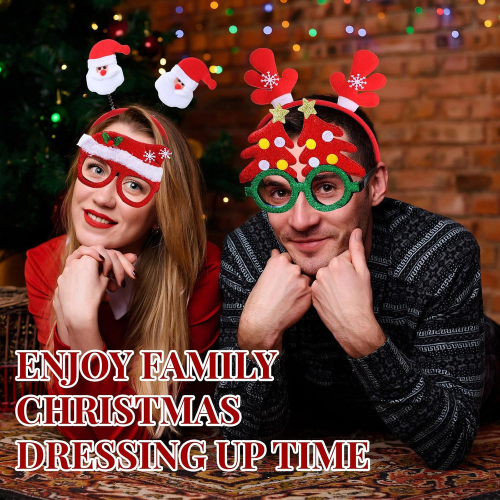 Riceshoot 48 Pcs Christmas Headbands Glasses Set Xmas Costume Accessories