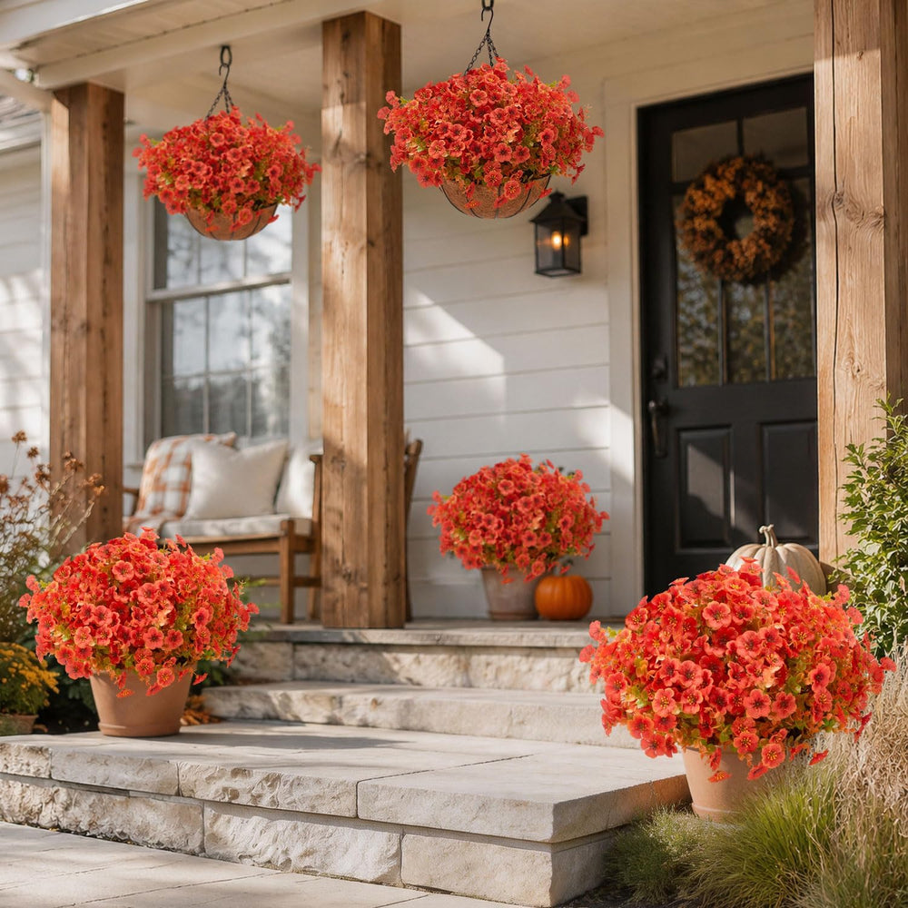 Artificial Outdoor Flowers with Hanging Baskets, 24pcs Fake Fall Mums Flower ...