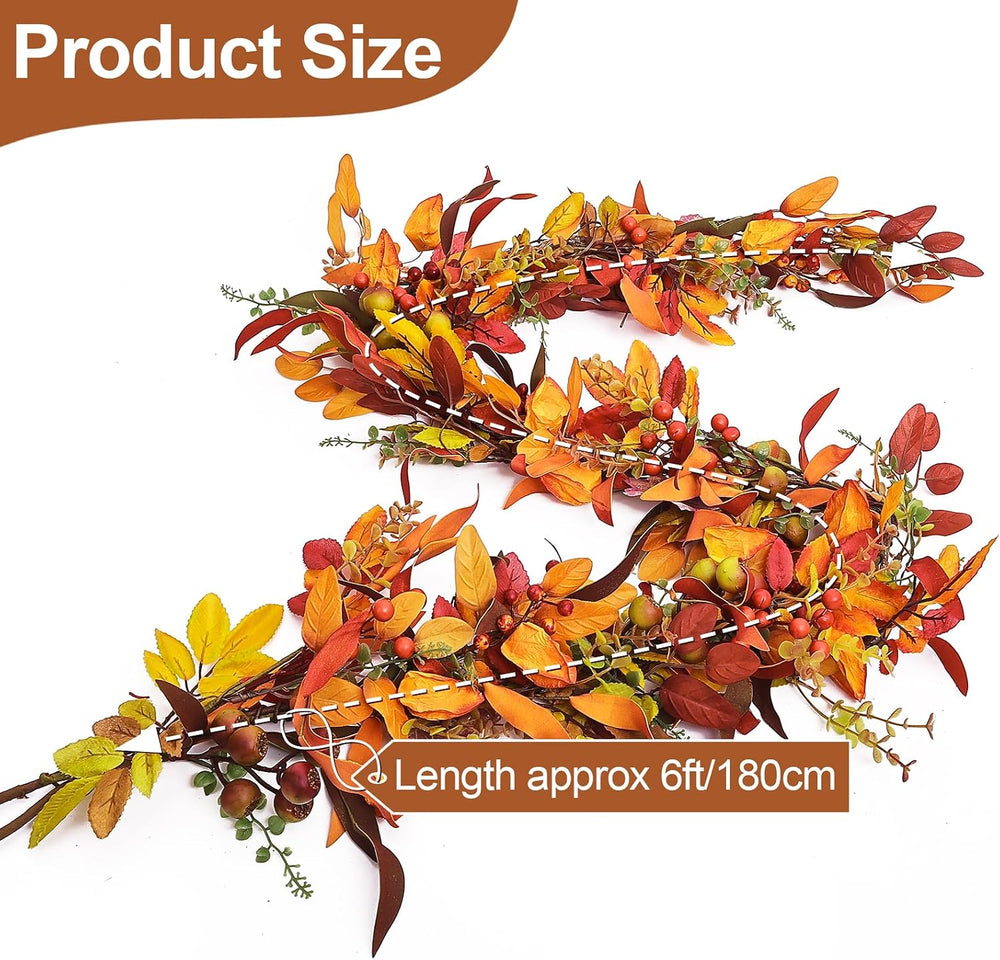 6ft Artificial Thick Fall Berry Garland with Floral Flowers