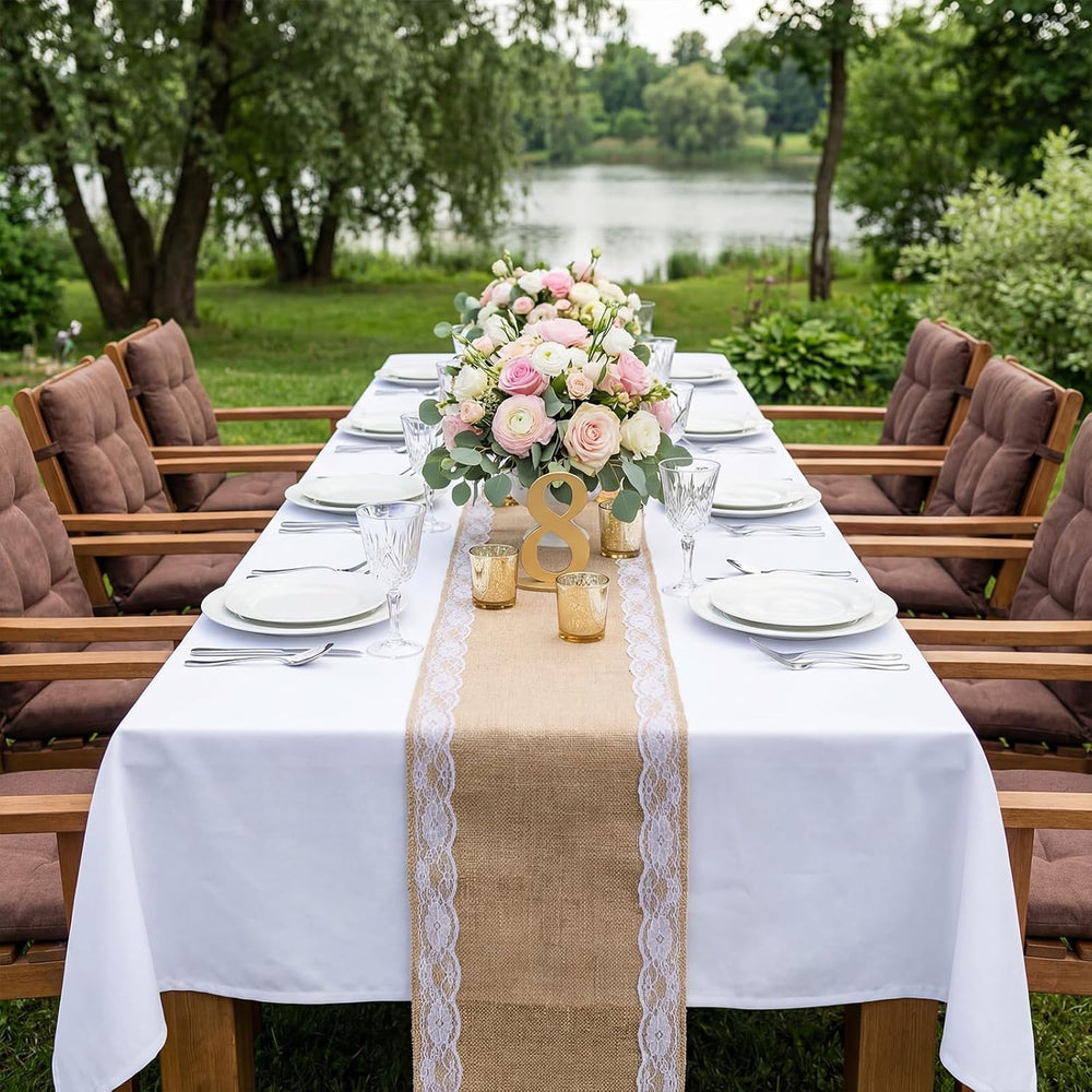 Tatuo 12 Pcs Burlap Table Runners with Lace 12 X 72 Rustic Jute,Lovely