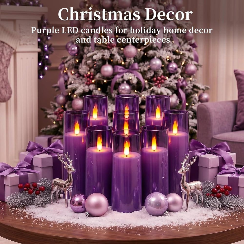 Homemory Purple Flameless LED Pillar Candles, Remote Timer, 9 Pack
