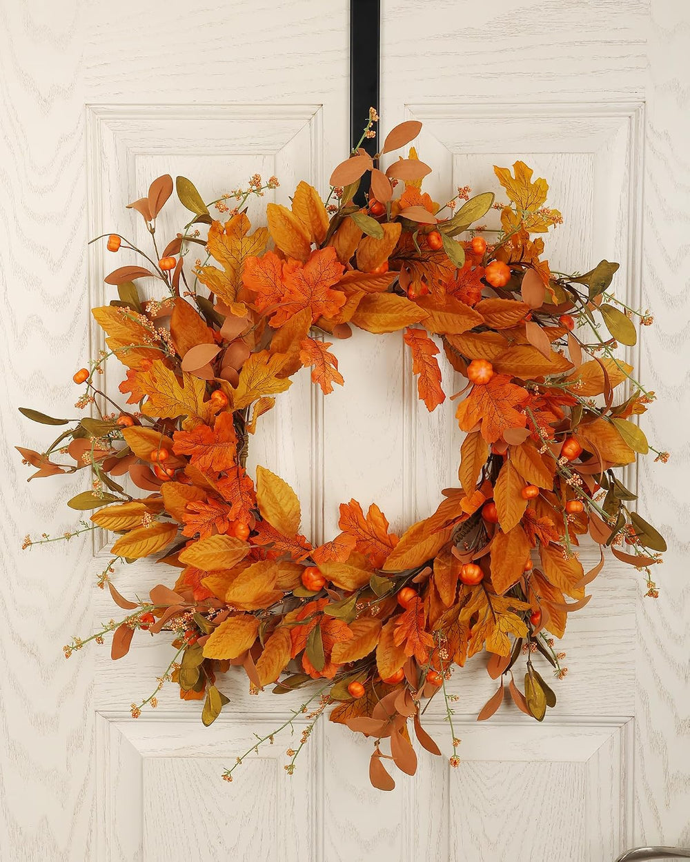 Fall Halloween Wreath for Front Door 24 inch Autumn Leaves Pumpkin