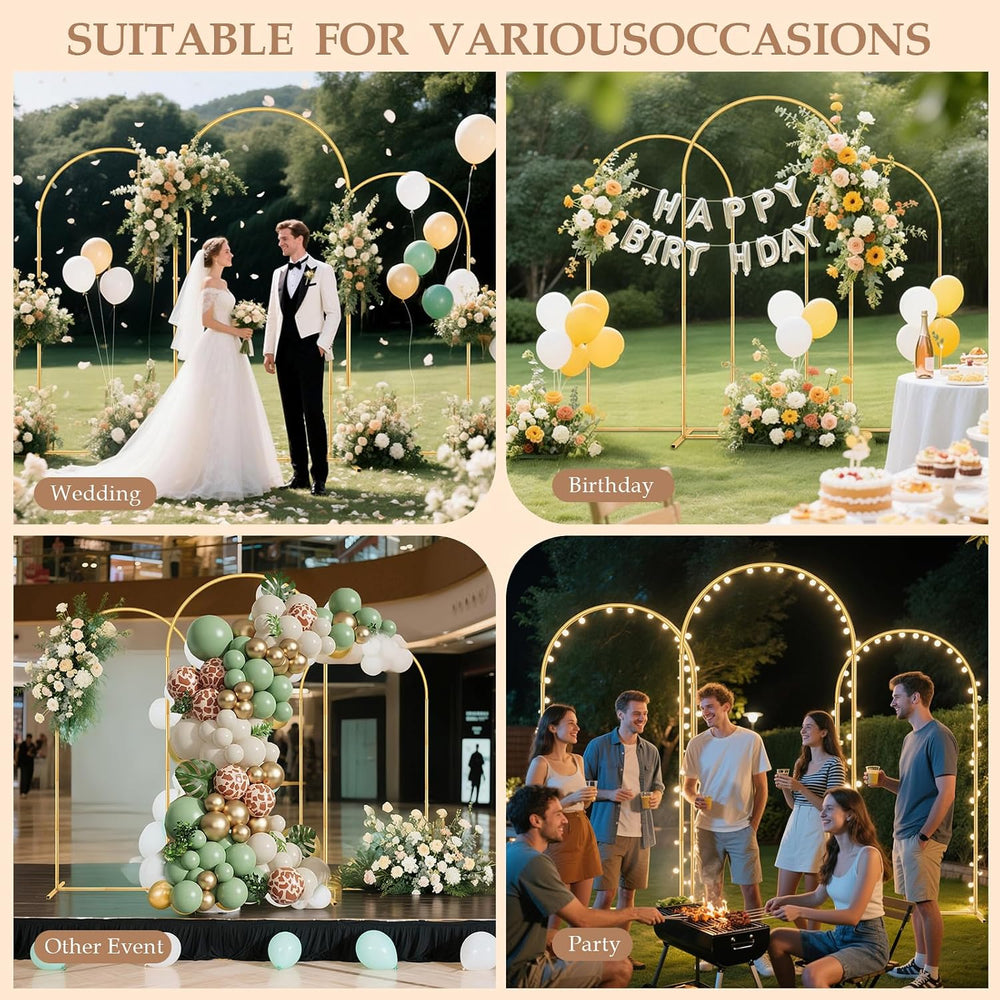 3 Pack Metal Arch Backdrop Stand(7.2 ft, 6.6 ft, 6 ft) Balloon Arbor Frame