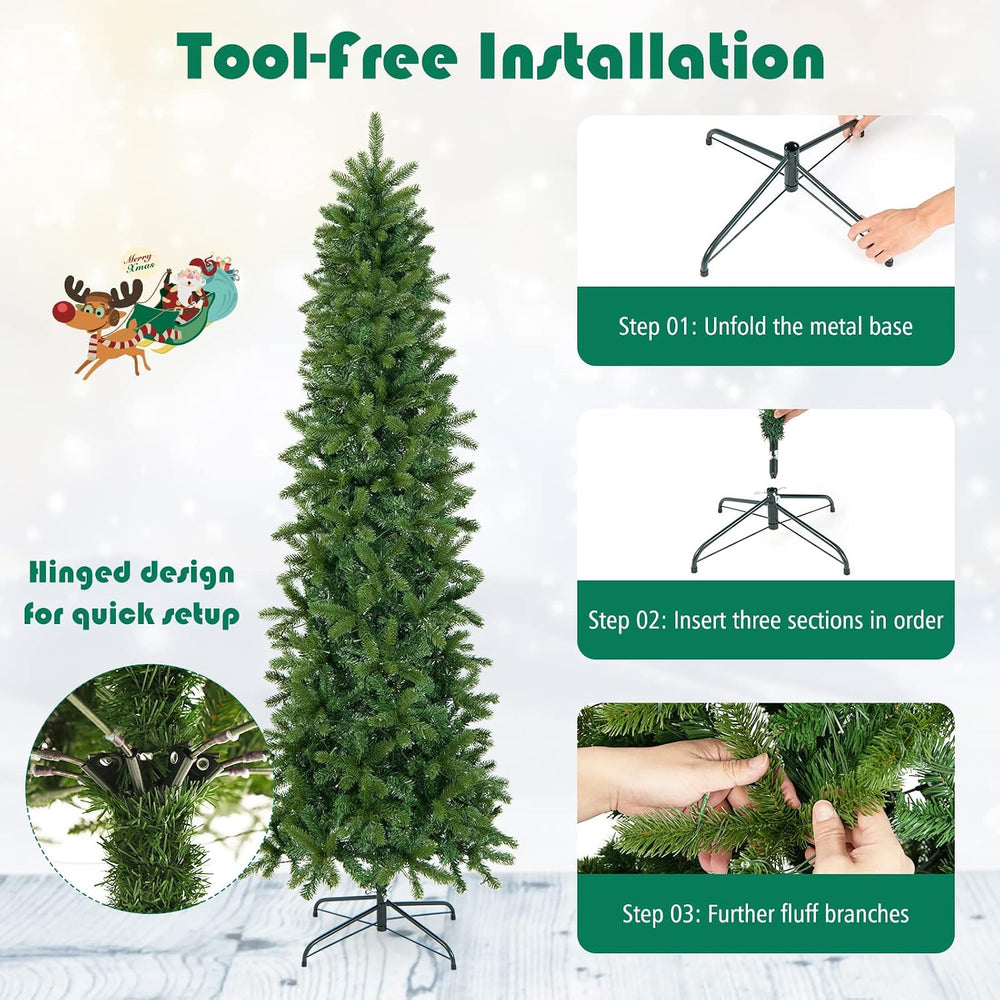 Goplus 7.5ft Pre-Lit Pencil Christmas Tree with 350 Lights, 10 Light-Modes