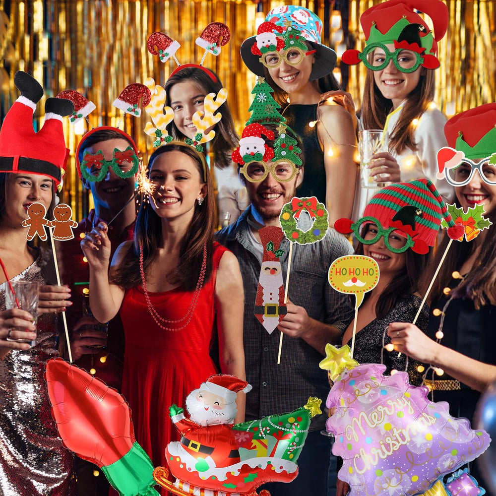 NICOWARM Large Opulent Christmas Photo Booth Props, Xmas Party Supplies, Phot...