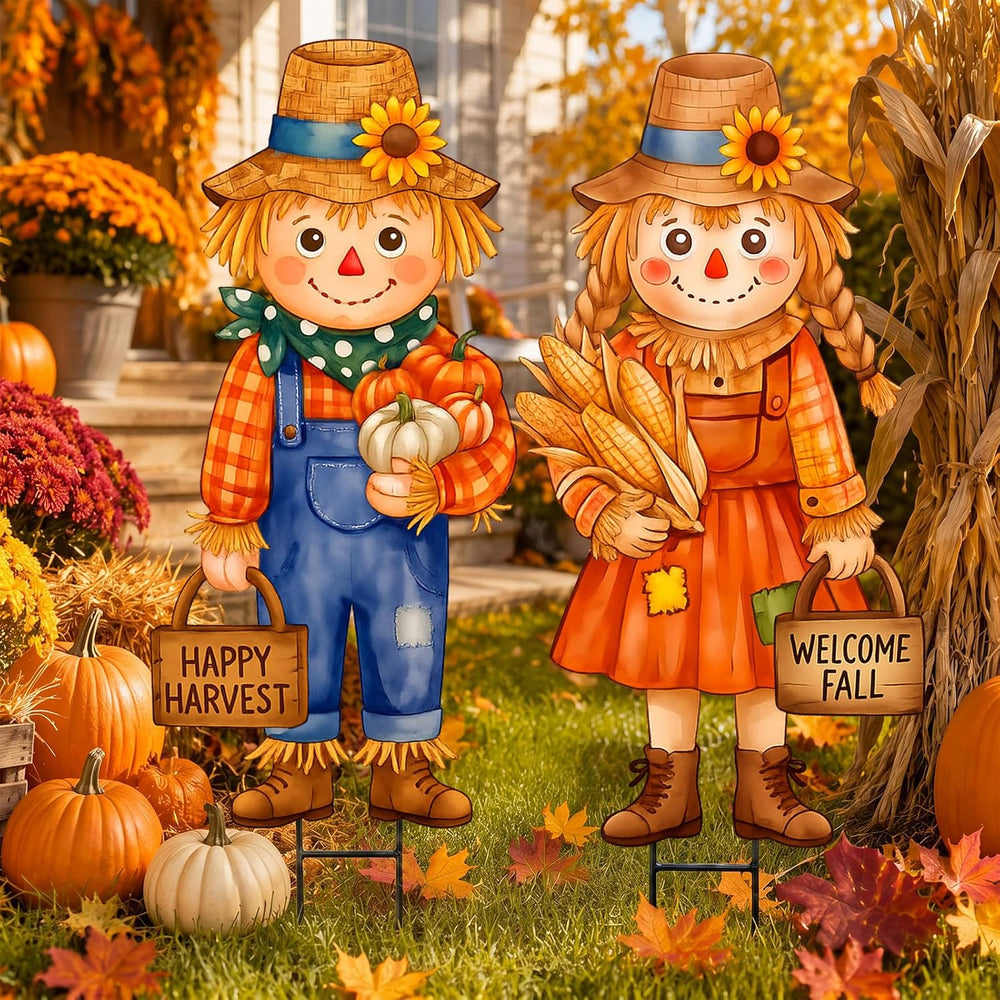 Tondiamo 2 Pcs Fall Yard Stake Metal Scarecrow Lawn Decoration Fall Scarecrow...