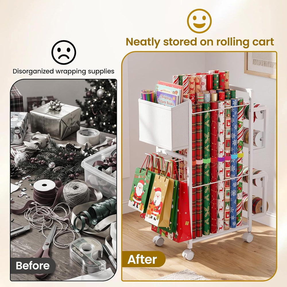 Lewondr Wrapping Paper Organizer Storage, Rolling Gift Wrap Storage Stand