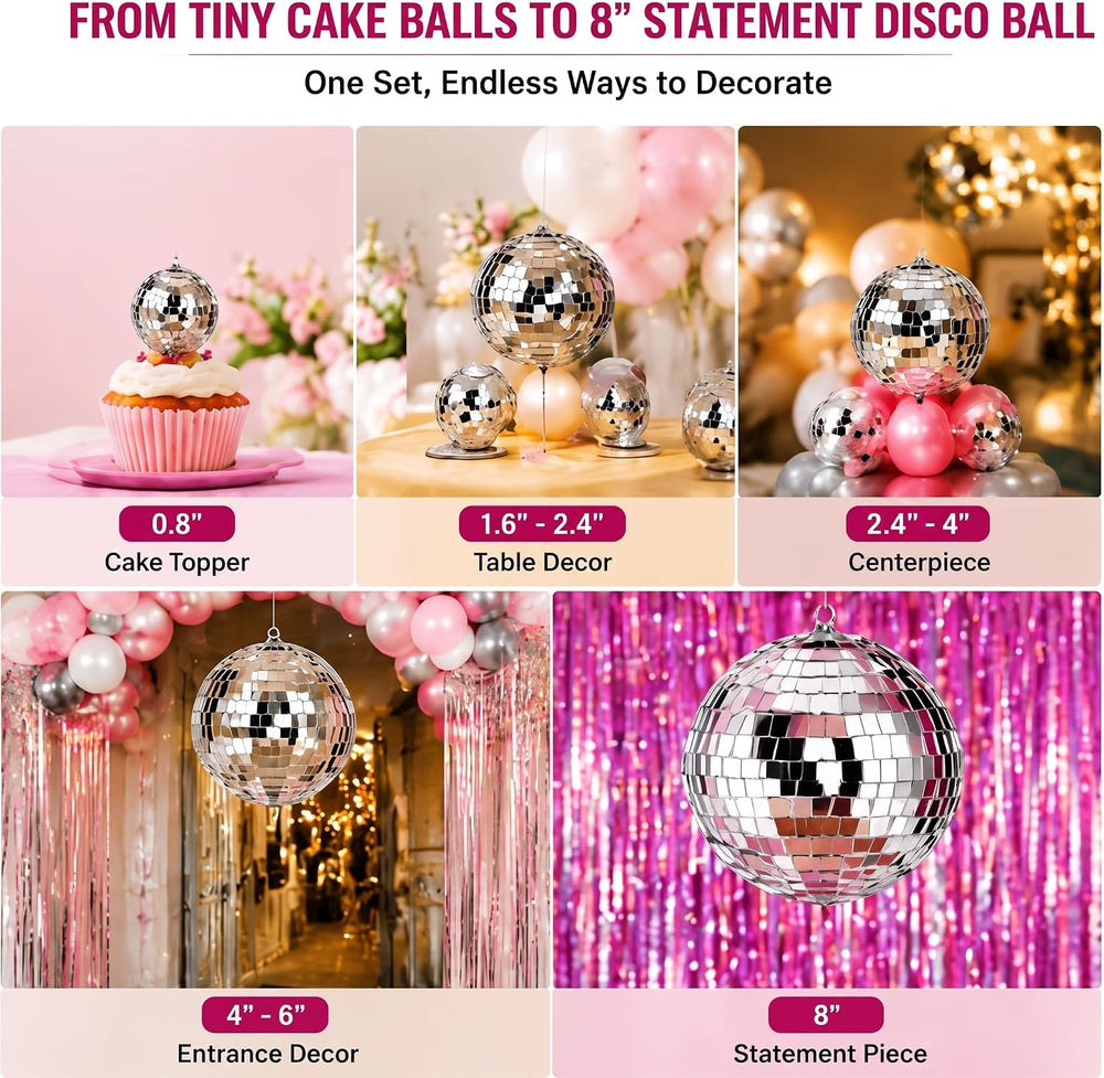 Funtery 100 Pcs Disco Balls Bulk Silver,0.8'',1.6'',2.4'&...