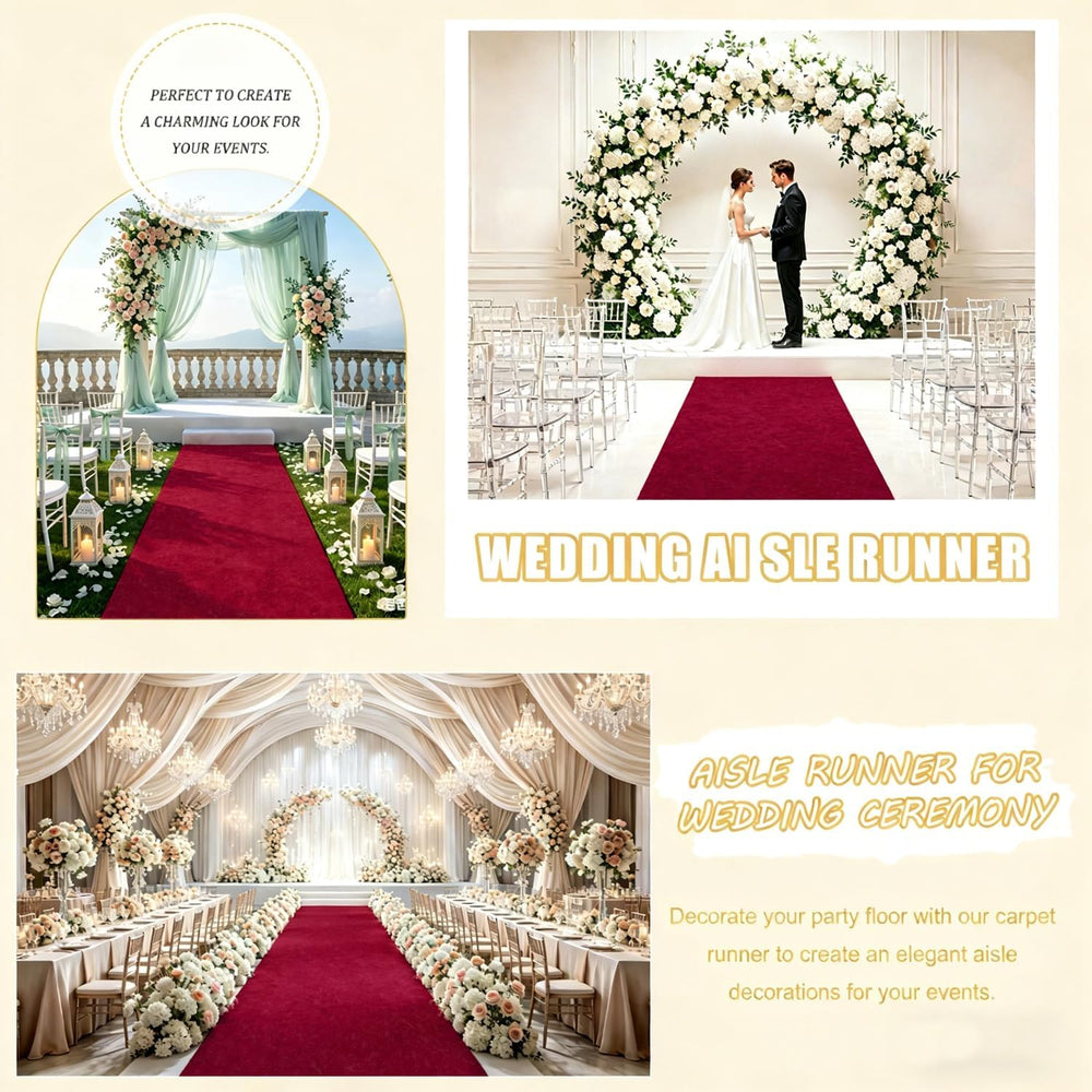 FUHSY Aisle Runner Burgundy Velvet Aisle Runners 4FTx20FT Wedding Aisle Floor...