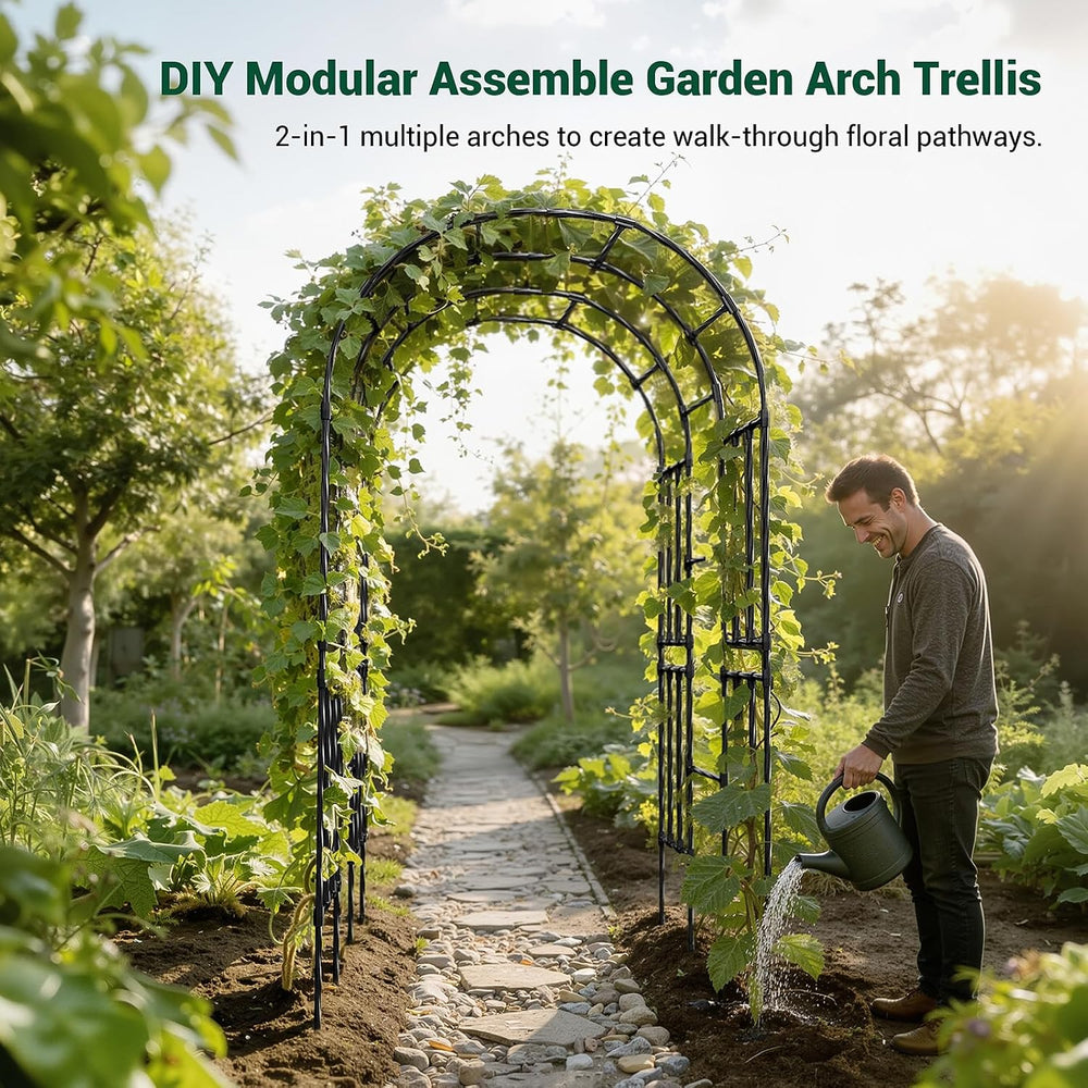 Miory Garden Arch Trellis for Climbing Plants Outdoor, 3.9x7.9ft Steel with P...