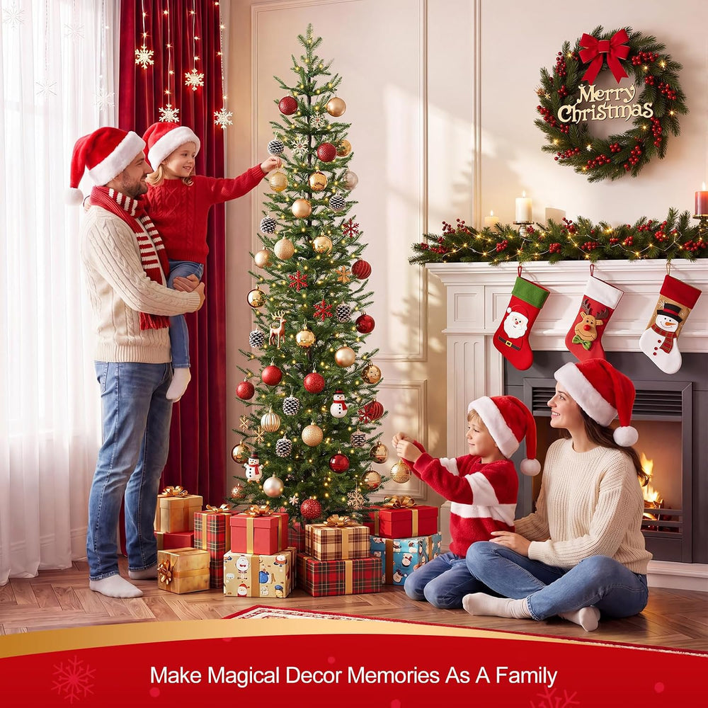 VeriNatural Pre-Lit Christmas Tree, Slim Pencil Christmas Tree - 7 FT