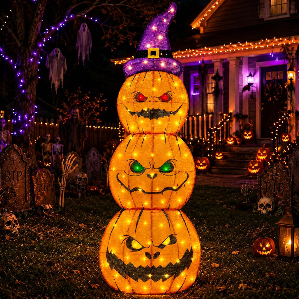 6FT Giant Halloween Decorations Outdoor Light Up Stacked Pumpkin for Porch