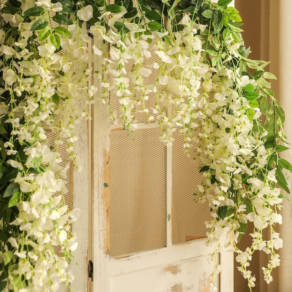 Artificial Wisteria Garland 3Pcs 7.2Ft/Piece White Wisteria Hanging Flowers