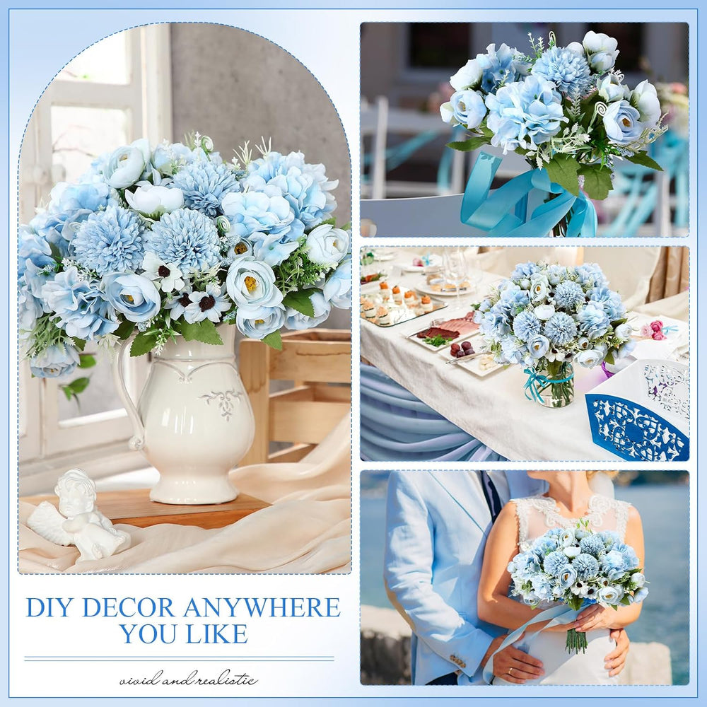 12 Bundles Peonies Artificial Flowers Faux Roses, Blue