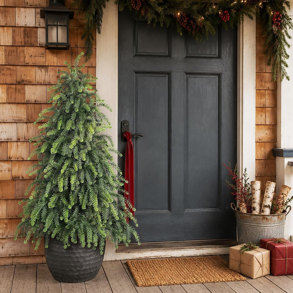 2Set 4FT Artificial Christmas Norfolk Pine Tree for Front Porch Decoration