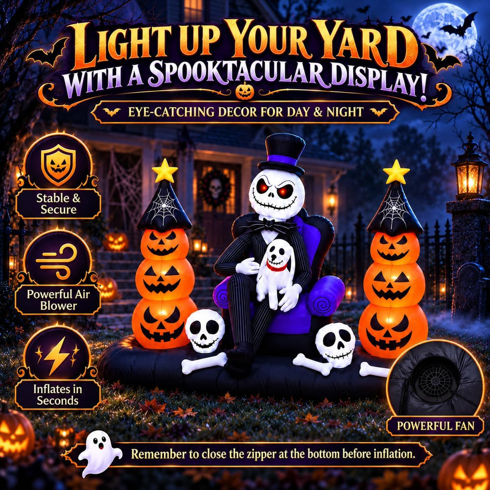 8FT Halloween Inflatables Outdoor Decorations, LED Lighted Inflatable Skeleto...