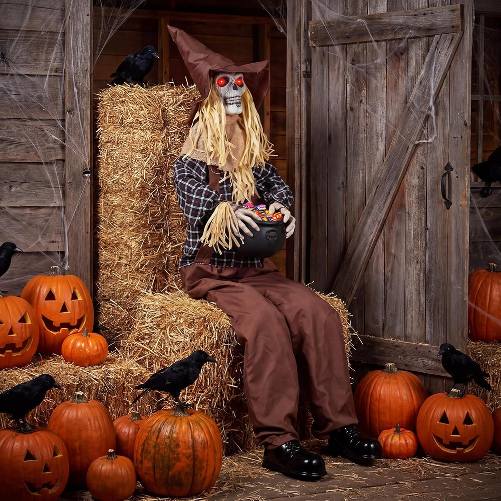 Tangkula 4.4 FT Animated Halloween Sitting Scary Scarecrow Decoration