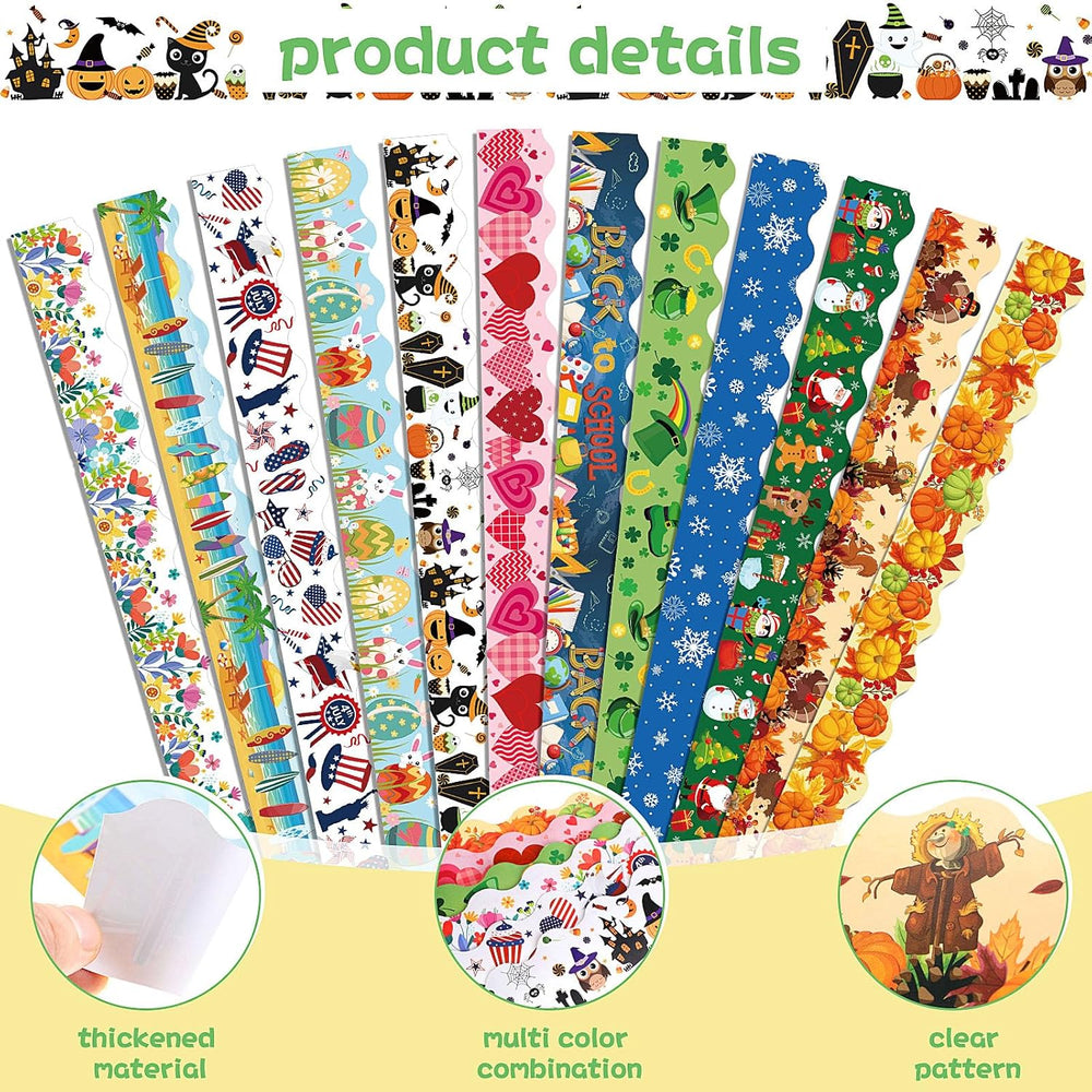 Geyee 12 Rolls 394 ft Holiday Bulletin Board Borders Seasonal Trim Decor