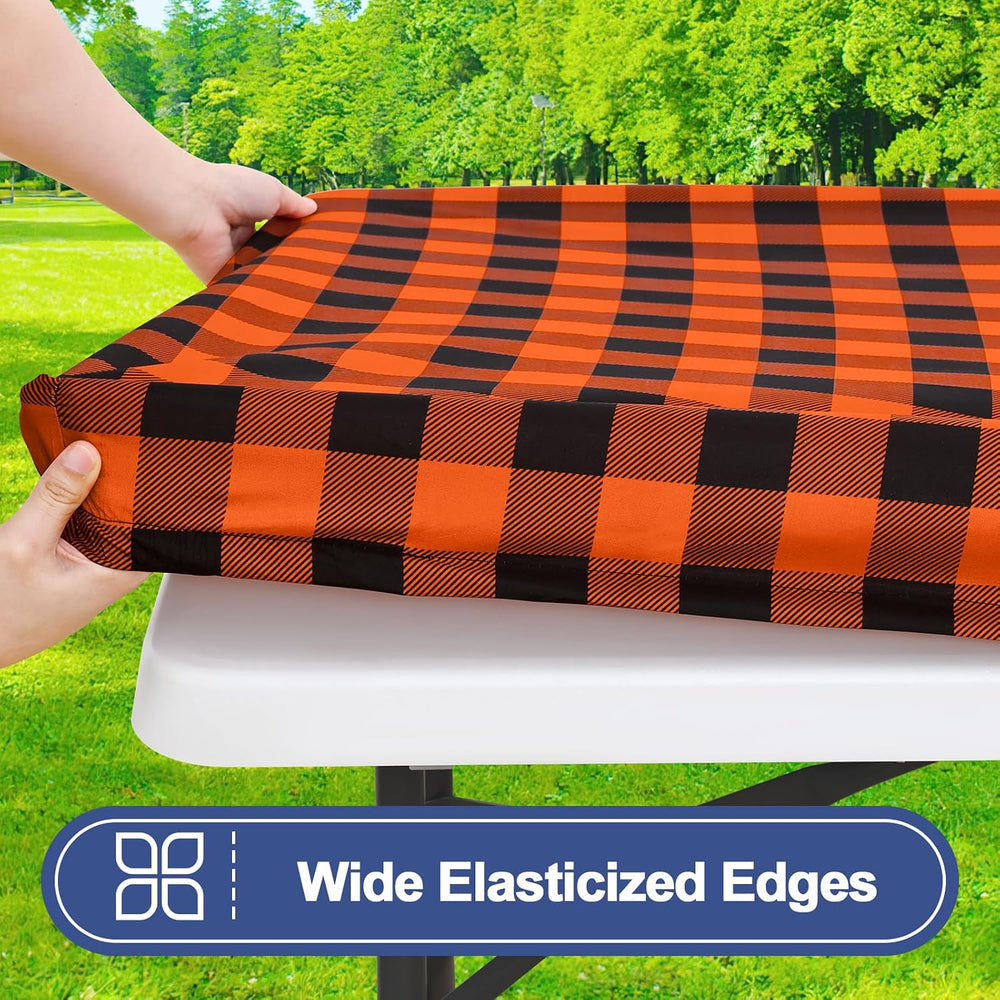 Smiry 8 Foot Picnic Table Cloth 2 Pack, Elastic Fitted Polyester Tablecloth