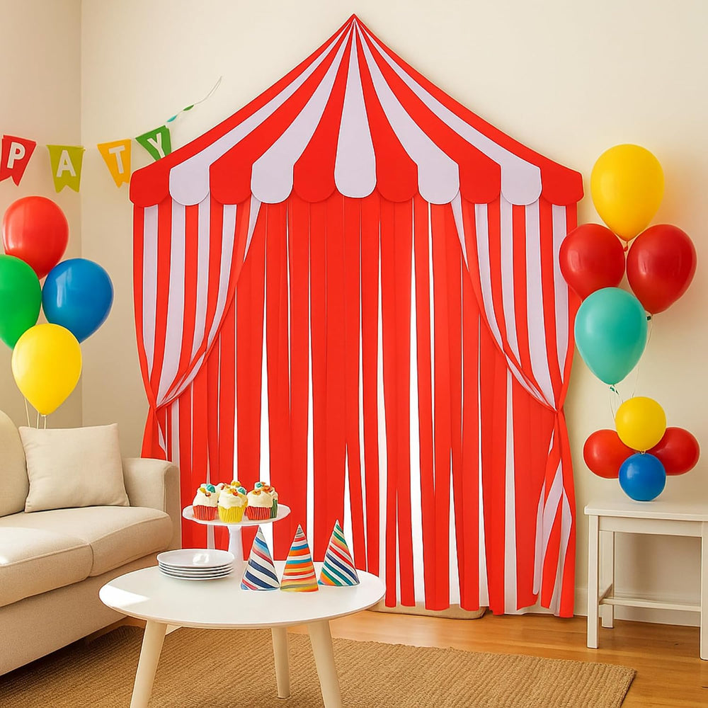 Breling 4 Pcs Carnival Circus Decor Backdrop Tent with Canopy, red White