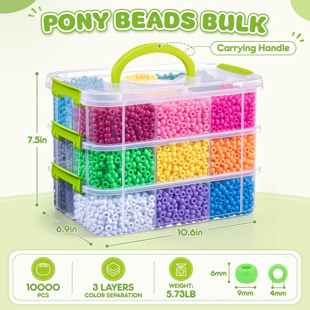 10000Pcs Pony Beads Bulk, 18 Colors Plastic Kandi Beads for Bracelet