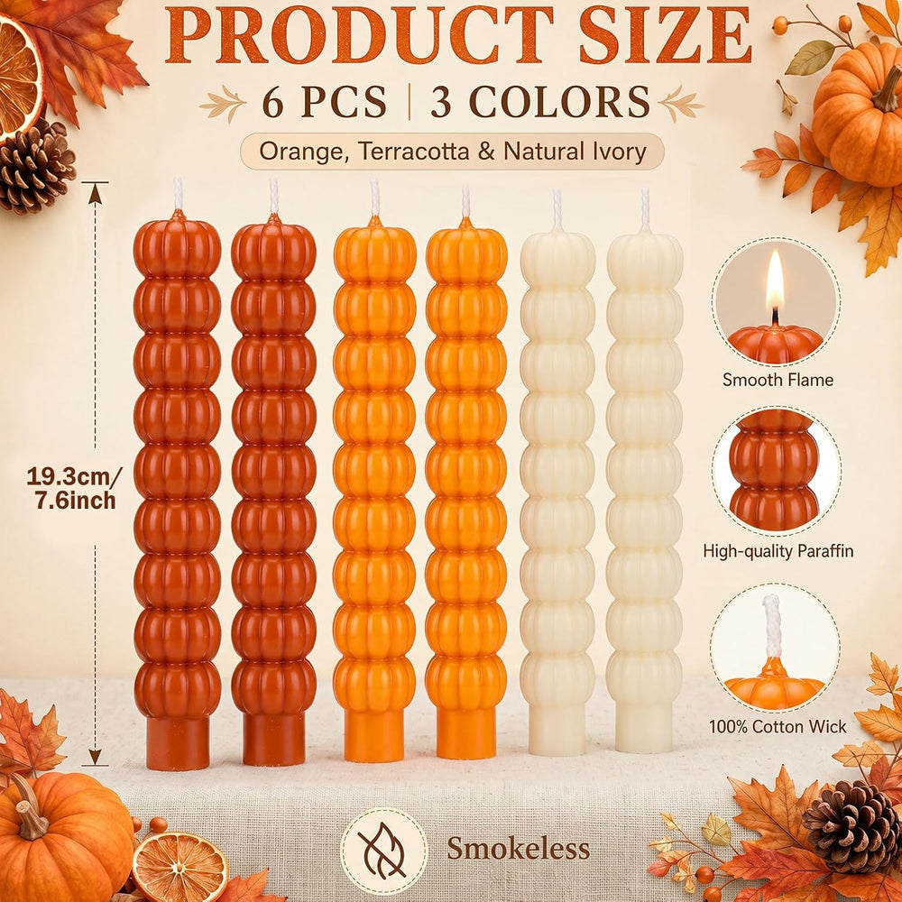 6 Pcs Thanksgiving Candlesticks Fall Candles Pumpkin Taper Smokeless 7.16'...